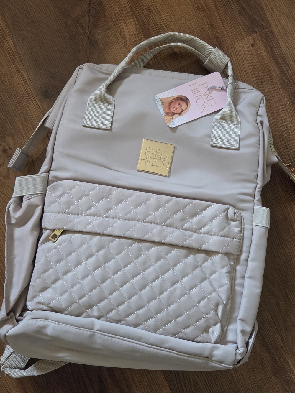 Paris Hilton Cream Quilted Front Pocket Backpack Tote